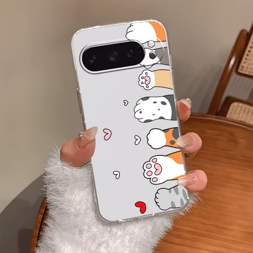 Google Pixel 8A - 만화 고양이 발자국 크리스탈 투명 실리콘